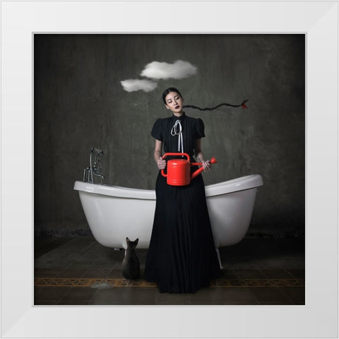 Have You Ever Seen The Rain White Modern Wood Framed Art Print by Hardibudi