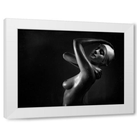 Lady In The Shower White Modern Wood Framed Art Print by Droste, Holger