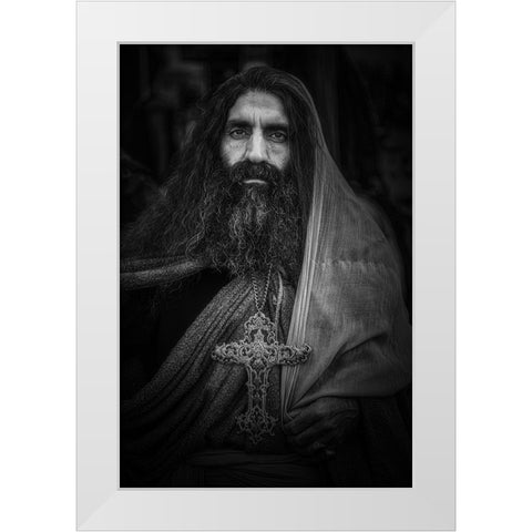Jesus White Modern Wood Framed Art Print by Mehrafshar EFIAP, Babak