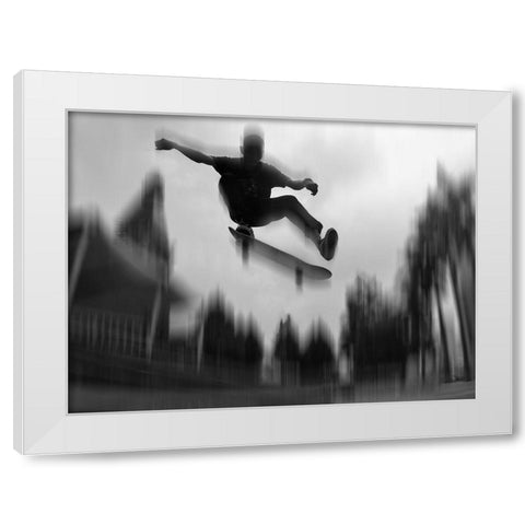 High Jump White Modern Wood Framed Art Print by Bunjamin, Antonyus