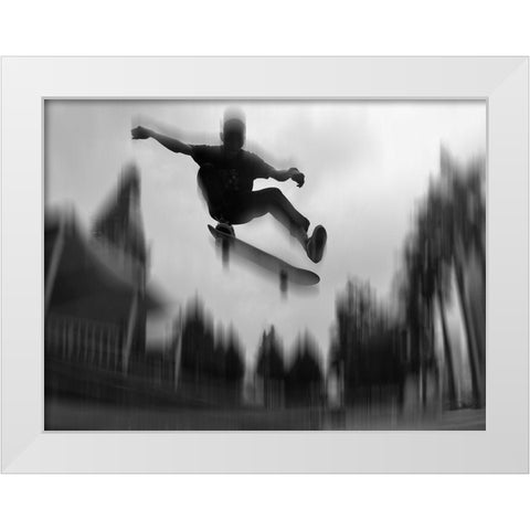 High Jump White Modern Wood Framed Art Print by Bunjamin, Antonyus