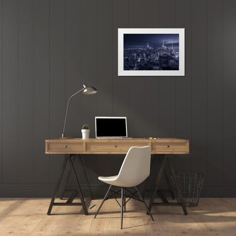 Blue City White Modern Wood Framed Art Print by Ruiz Dueso, Jorge