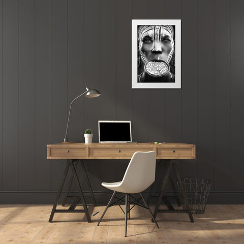 Tribal Beauty - Ethiopia-Mursi People White Modern Wood Framed Art Print by Pandolfini, Sergio