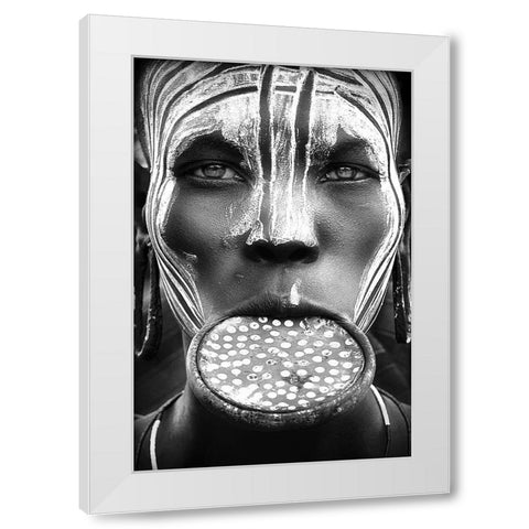 Tribal Beauty - Ethiopia-Mursi People White Modern Wood Framed Art Print by Pandolfini, Sergio