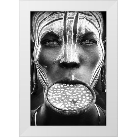 Tribal Beauty - Ethiopia-Mursi People White Modern Wood Framed Art Print by Pandolfini, Sergio