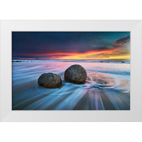 Moeraki Boulders White Modern Wood Framed Art Print by Zhang, Yan