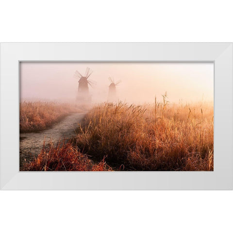 Morning Mist White Modern Wood Framed Art Print by Eom, Gwangseop