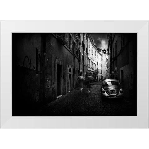 Car On The Alley White Modern Wood Framed Art Print by Quaglia, Nicodemo