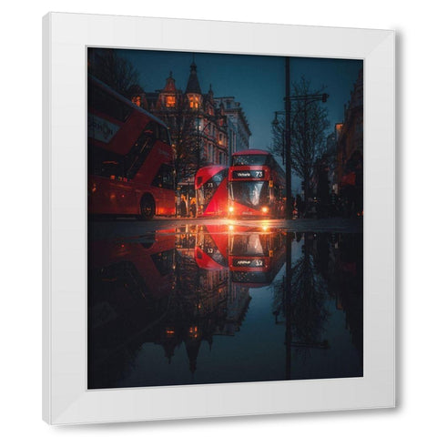 London Night Reflections White Modern Wood Framed Art Print by George, David