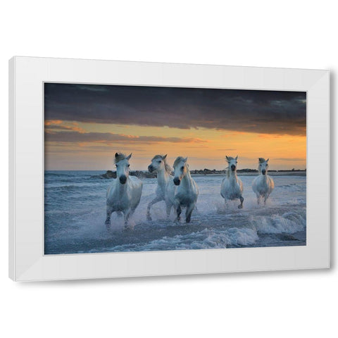 In The Waves White Modern Wood Framed Art Print by Vekemans, Muriel