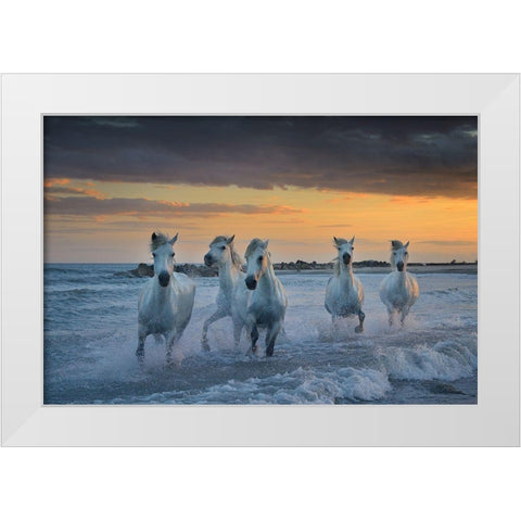 In The Waves White Modern Wood Framed Art Print by Vekemans, Muriel