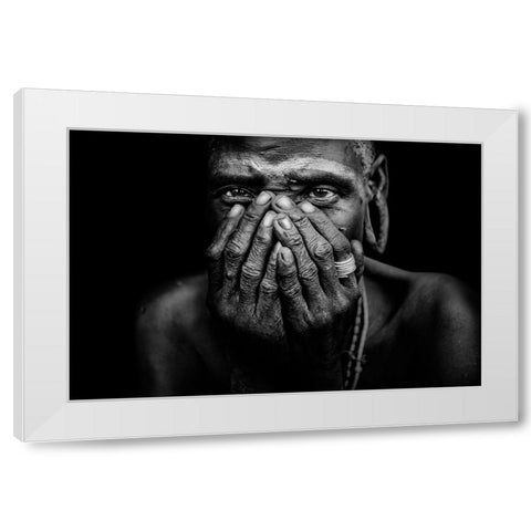 Woman From Mursi-Face White Modern Wood Framed Art Print by Yosifov, Svetlin