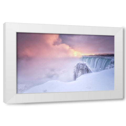Sunrise At Niagara Falls White Modern Wood Framed Art Print by Deng, Larry