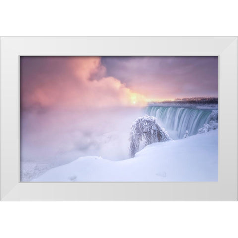 Sunrise At Niagara Falls White Modern Wood Framed Art Print by Deng, Larry