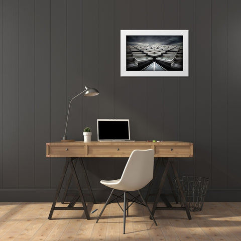 Triangles White Modern Wood Framed Art Print by De Groen, Maurits