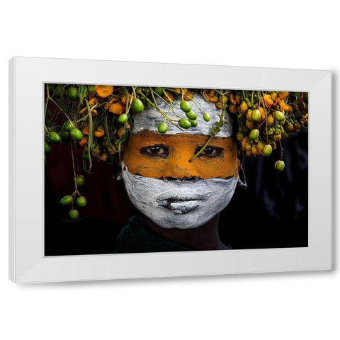 Surma Tribe Girl - Ethiopia White Modern Wood Framed Art Print by Inazio Kuesta, Joxe