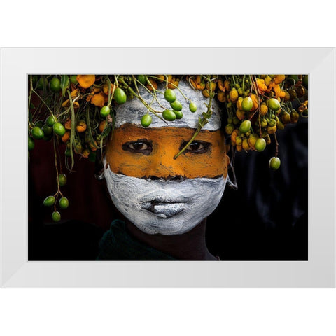 Surma Tribe Girl - Ethiopia White Modern Wood Framed Art Print by Inazio Kuesta, Joxe