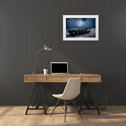 The Old Ship White Modern Wood Framed Art Print by Kazamil, Farid