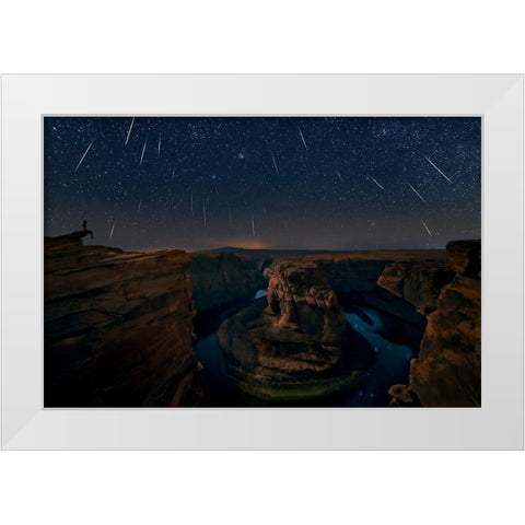 Watching The Comet And The Meteor Shower White Modern Wood Framed Art Print by Zhu, Hua