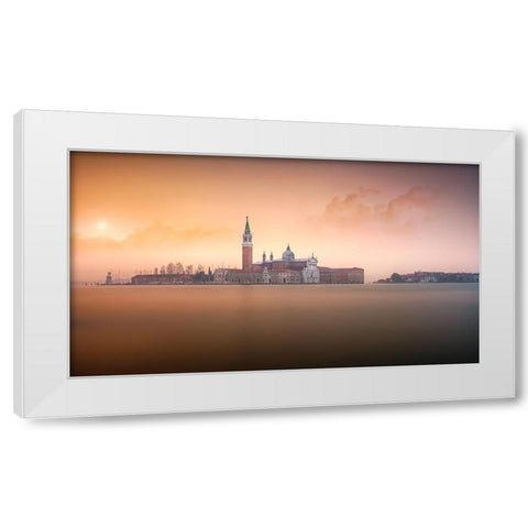 Venice Pink Sunrise White Modern Wood Framed Art Print by Joanaduenas