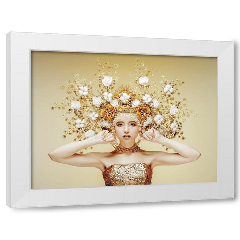 Golden Fairy White Modern Wood Framed Art Print by Smirnov, Sergei