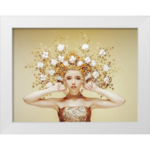 Golden Fairy White Modern Wood Framed Art Print by Smirnov, Sergei