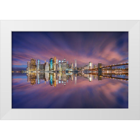 City Of Blinding Lights White Modern Wood Framed Art Print by F. Turienzo, Carlos