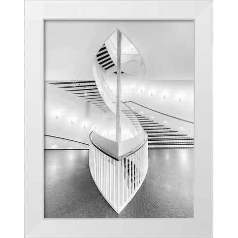 Spiral Staircase White Modern Wood Framed Art Print by Zhao, Henry