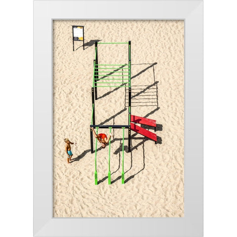 A Short Story About Games On The Beach White Modern Wood Framed Art Print by Ignacy, Cembrzynski