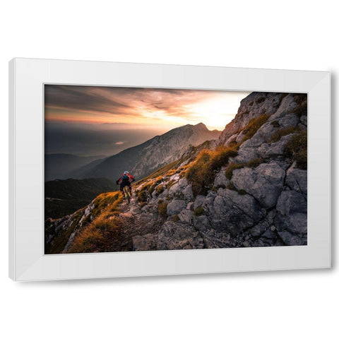 Sunset High Alpine Ride White Modern Wood Framed Art Print by Bertoncelj, Sandi