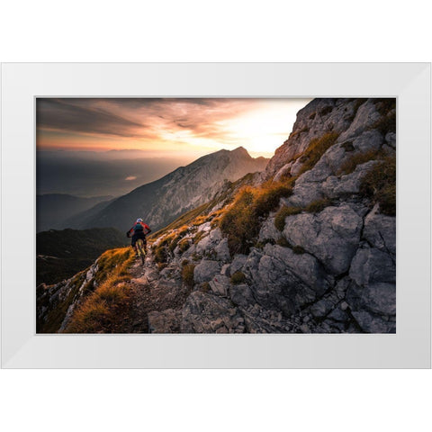 Sunset High Alpine Ride White Modern Wood Framed Art Print by Bertoncelj, Sandi