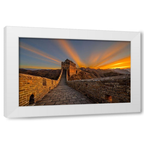 Great Wall Sunrise White Modern Wood Framed Art Print by Zhu, Hua