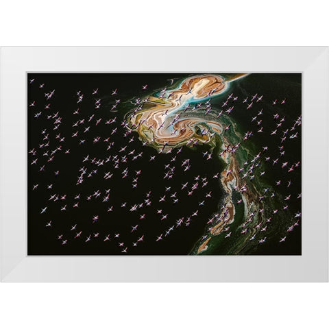 Hundreds Of Flamingos White Modern Wood Framed Art Print by J. Chen, John