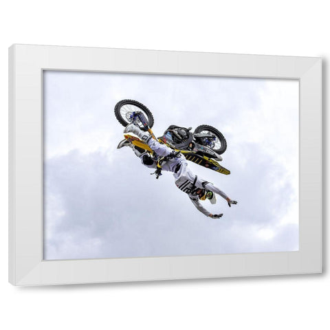Freestyle Motocross White Modern Wood Framed Art Print by Baumann, Franz