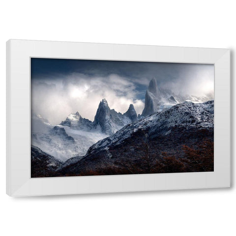 Fitz Roy Covered In Clouds White Modern Wood Framed Art Print by S, Christian