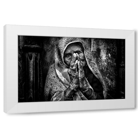 Bleassing People In Holi Festival - India White Modern Wood Framed Art Print by Inazio Kuesta, Joxe