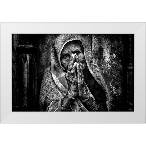 Bleassing People In Holi Festival - India White Modern Wood Framed Art Print by Inazio Kuesta, Joxe