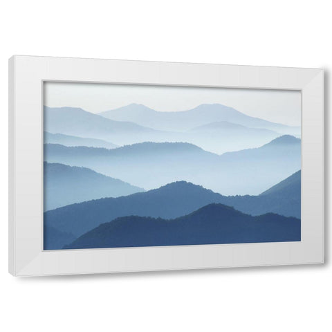 Blue Waves White Modern Wood Framed Art Print by Pphgallery