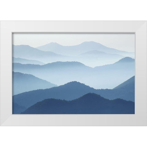 Blue Waves White Modern Wood Framed Art Print by Pphgallery