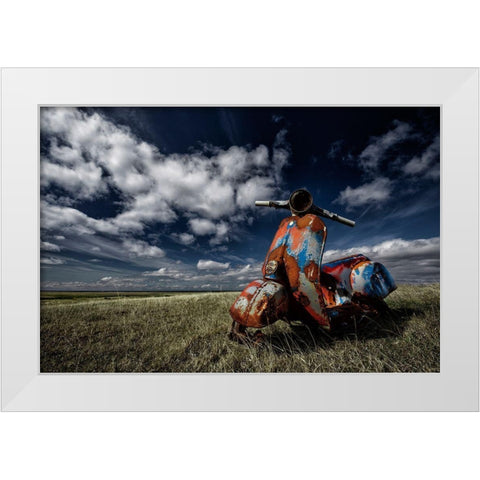 Old Vespa White Modern Wood Framed Art Print by H. Ingibergsson, Torsteinn