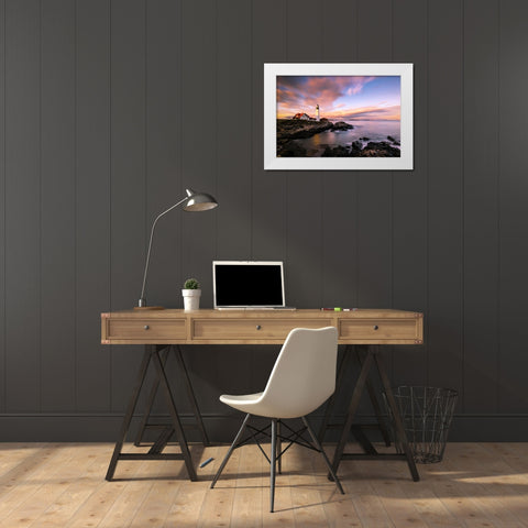 Coastline Sunset White Modern Wood Framed Art Print by Dai, Wei