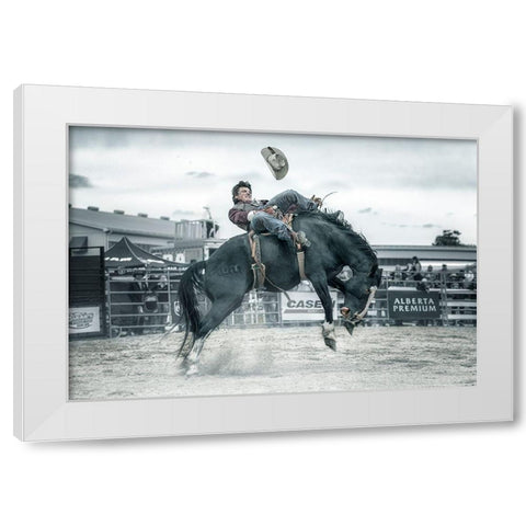 Cowboy In Action White Modern Wood Framed Art Print by Deng, Larry