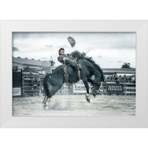 Cowboy In Action White Modern Wood Framed Art Print by Deng, Larry