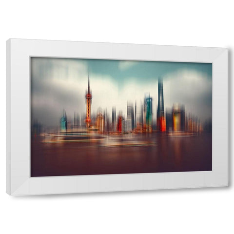 Colors Of Shanghai White Modern Wood Framed Art Print by Chiriaco, Carmine