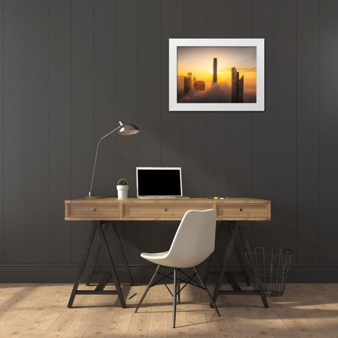 Good Morning Dubai A738758 White Modern Wood Framed Art Print by Joanaduenas