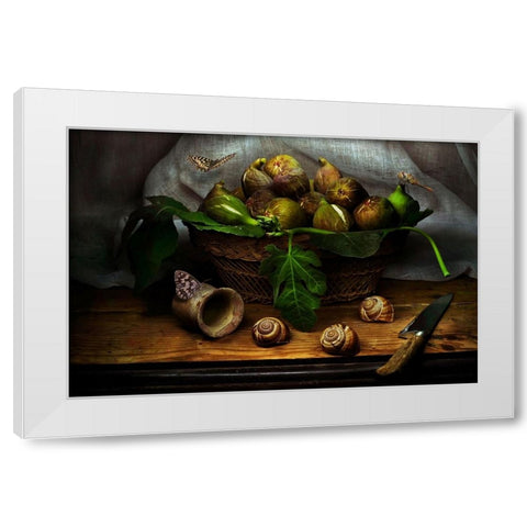 Still Life With Figs White Modern Wood Framed Art Print by MARCEL, Christian