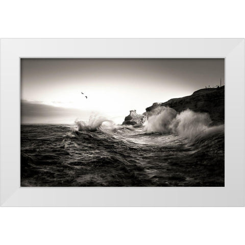Waves White Modern Wood Framed Art Print by Deng, Larry
