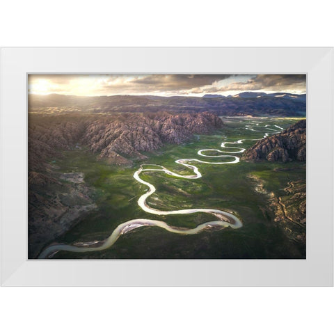 Eighteen Bends Of Waterway White Modern Wood Framed Art Print by Tianqi