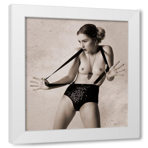 Elastic Lady White Modern Wood Framed Art Print by Springgay, Daniel