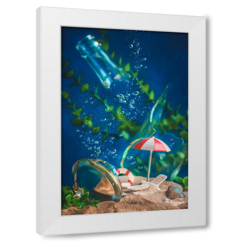 Message In The Bottle White Modern Wood Framed Art Print by Belenko, Dina